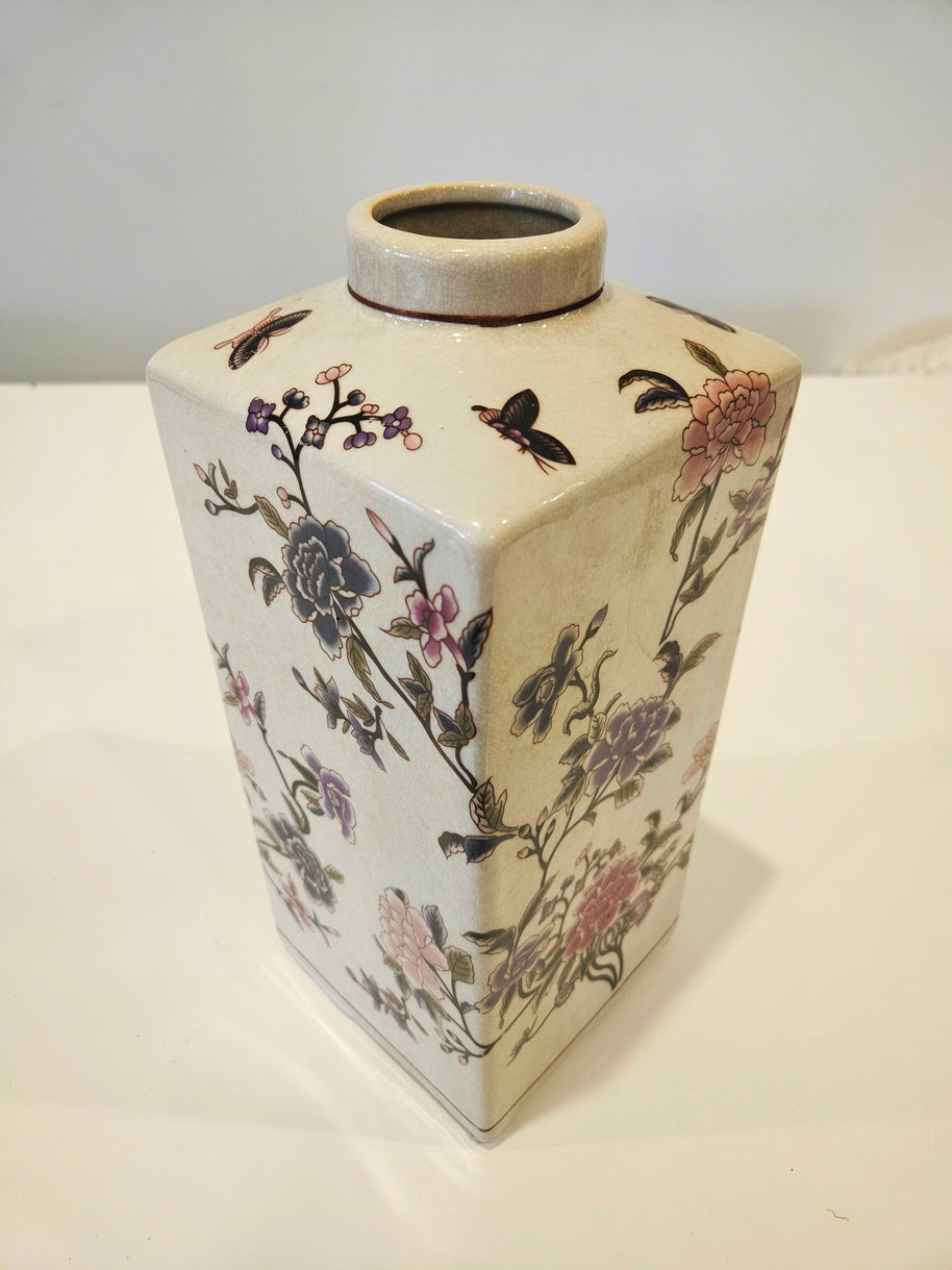 Vintage flower and butterfly art vase arrangement