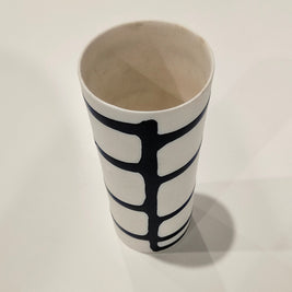 White and blue striped vase arrangement