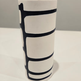 White and blue striped vase arrangement