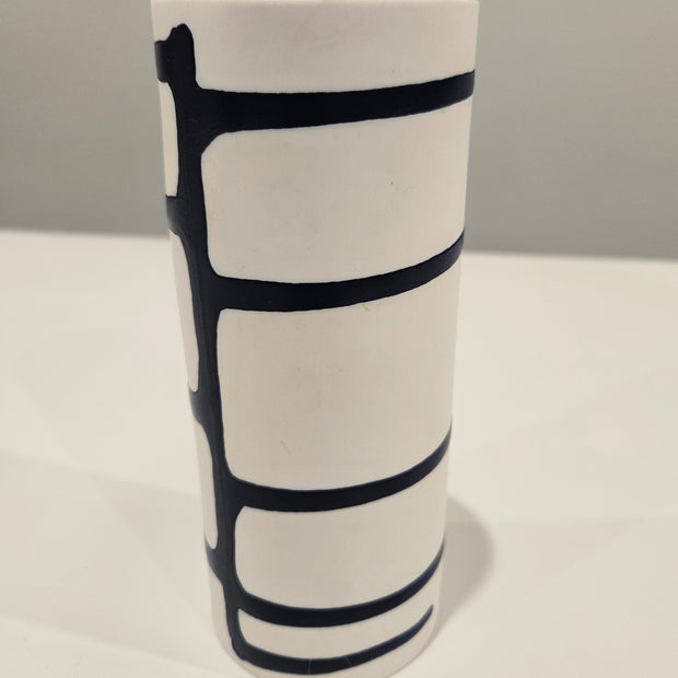 White and blue striped vase arrangement