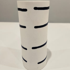 White and blue striped vase arrangement