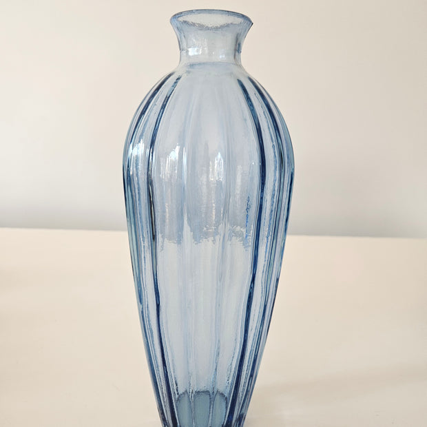 Tall blue edged glass vase