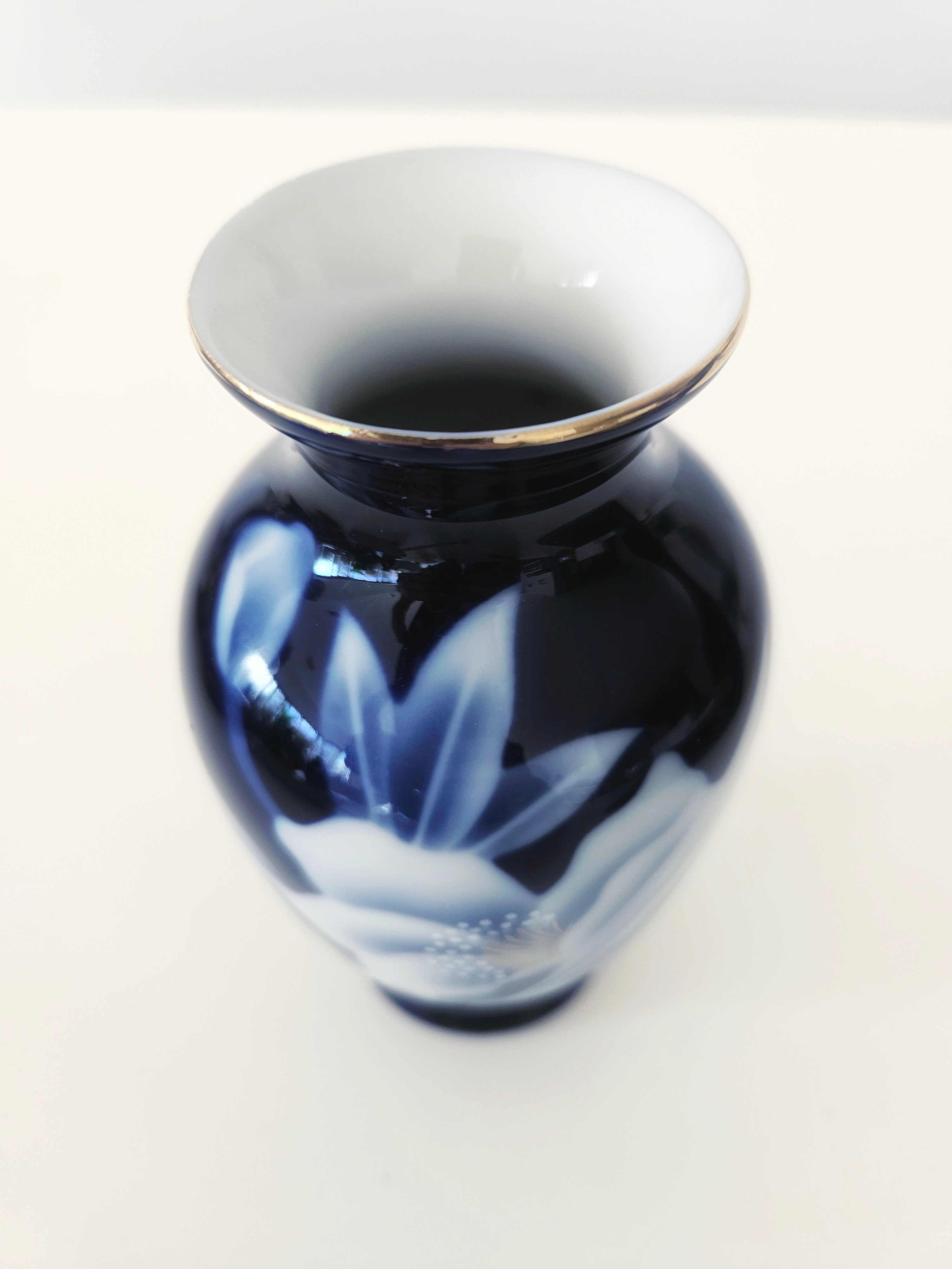Deep blue Japanese art vase arrangement