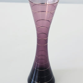 Purple and gold striped bud vase arrangement