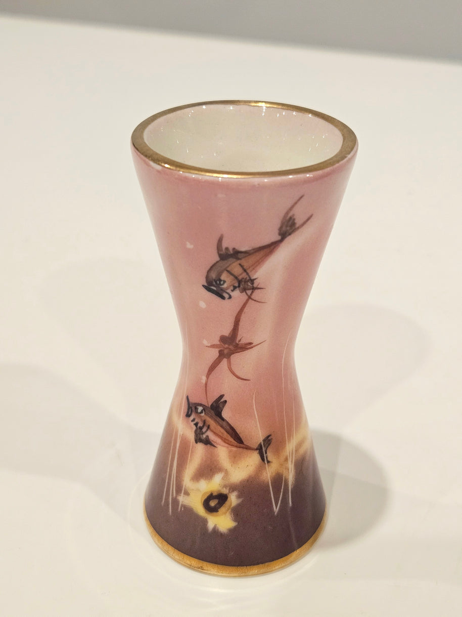 Pink fish art bud vase arrangement