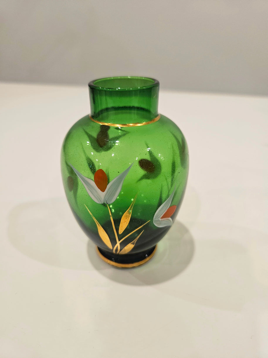 Green hand painted floral bud vase arrangement