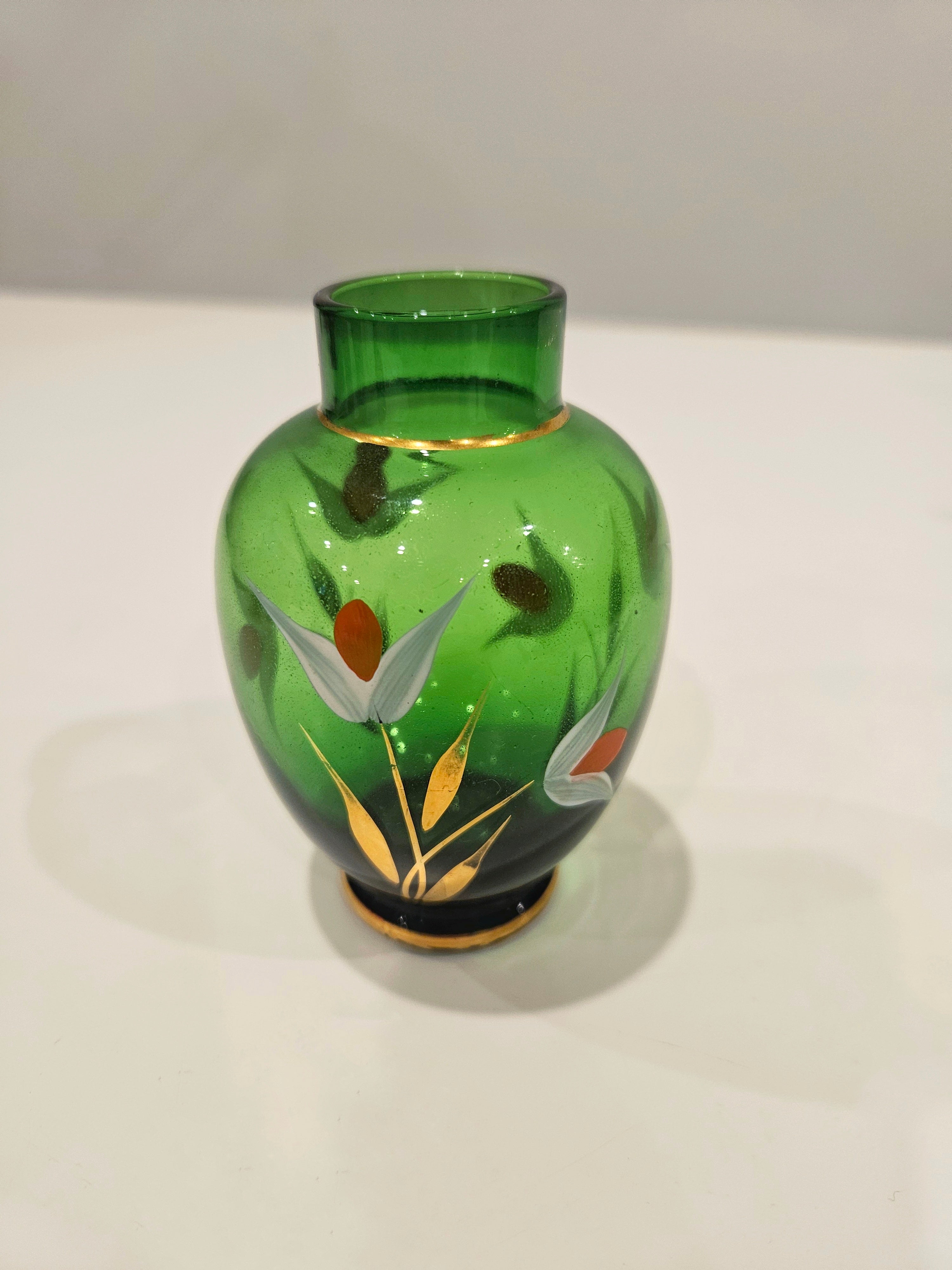 Green hand painted floral bud vase arrangement