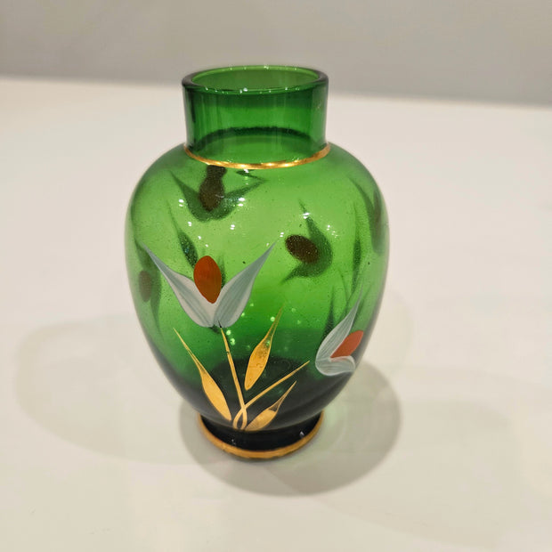 Green hand painted floral bud vase arrangement