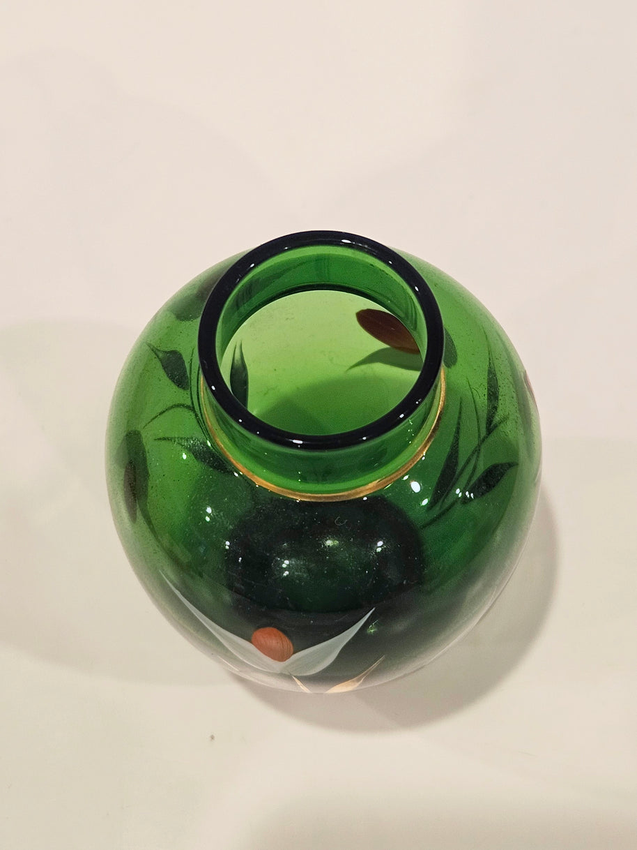 Green hand painted floral bud vase arrangement