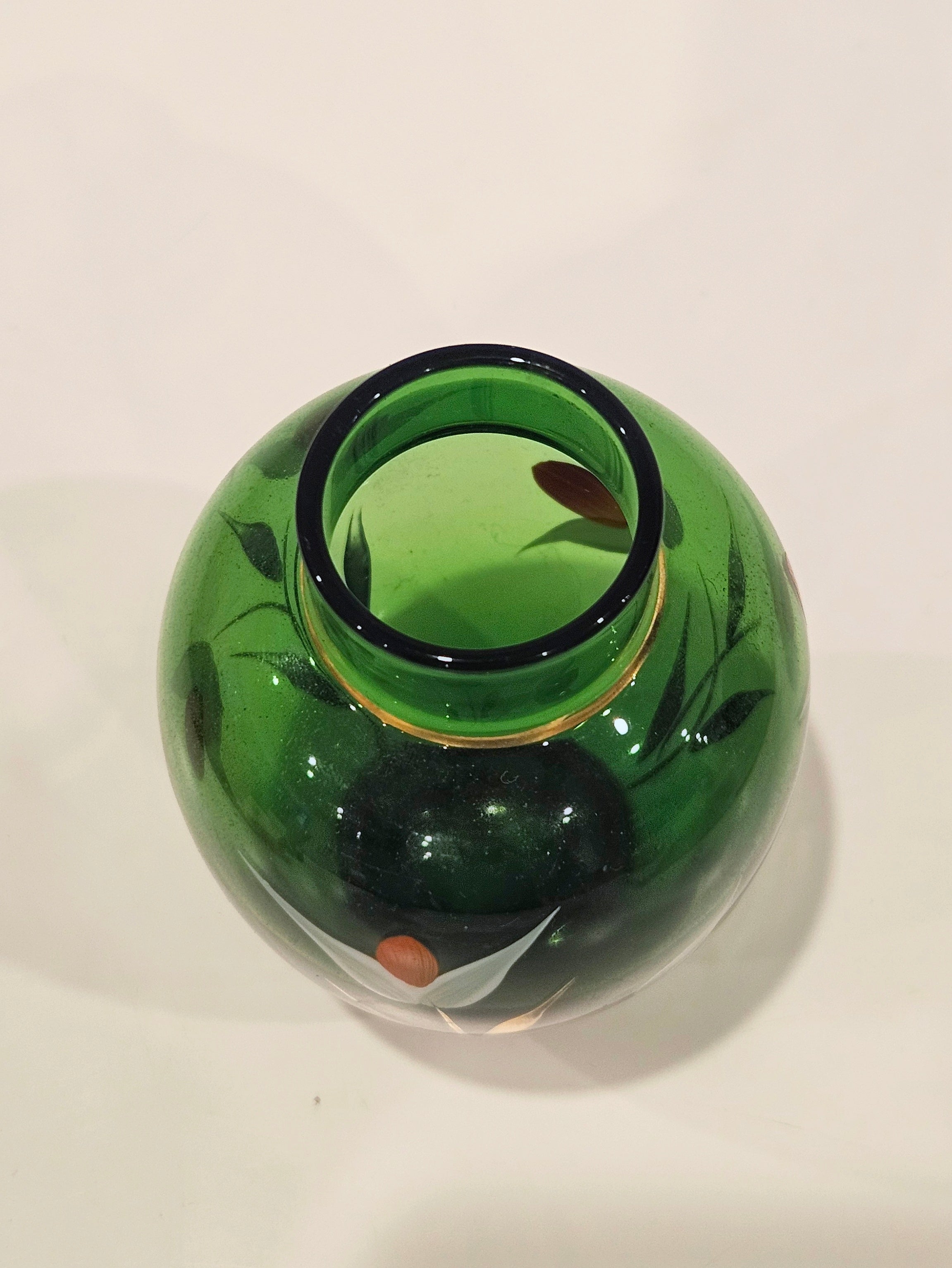Green hand painted floral bud vase arrangement