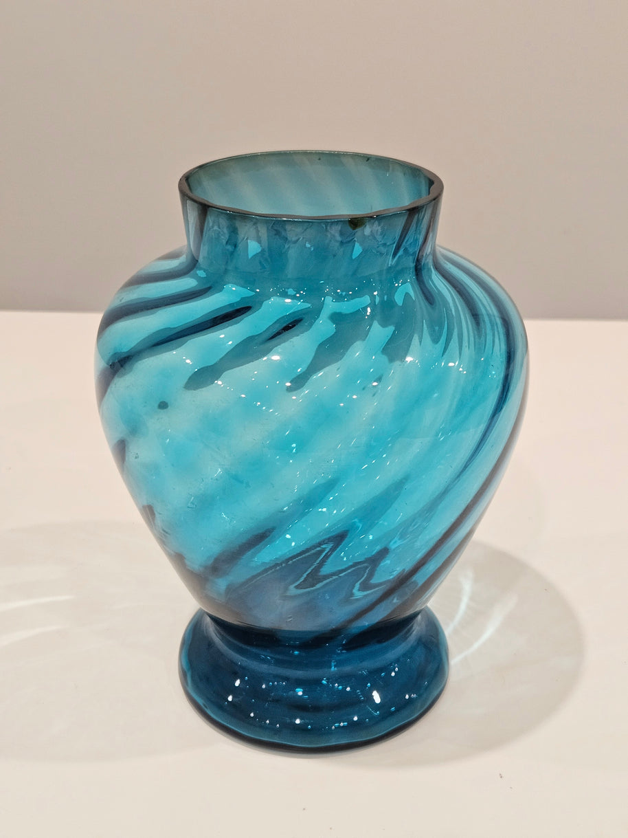 Mid century blue glass vase arrangement