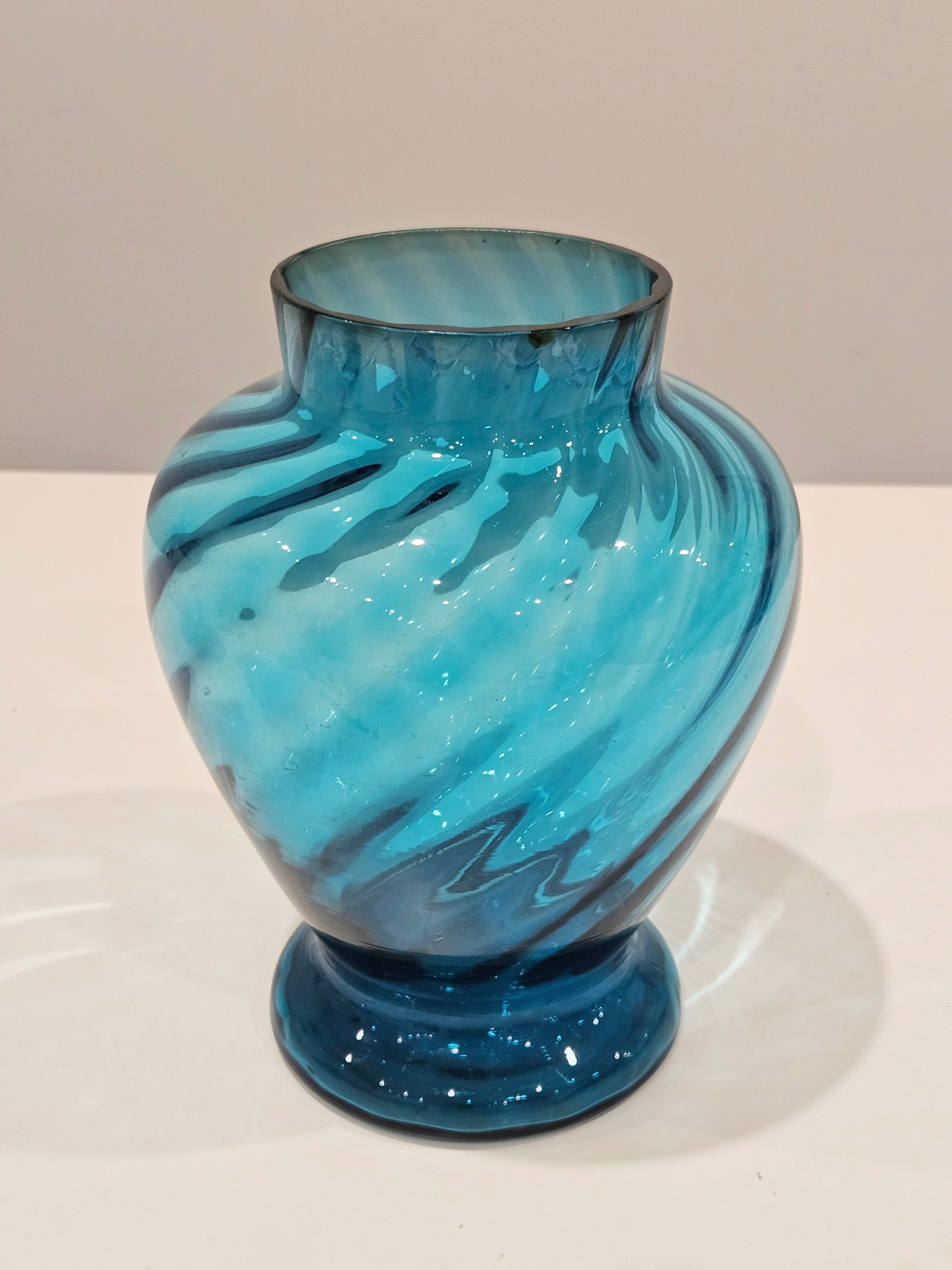 Mid century blue glass vase arrangement