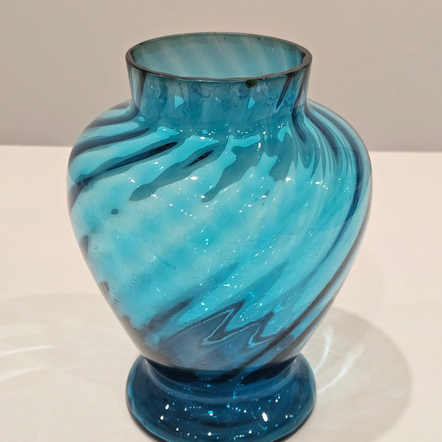 Mid century blue glass vase arrangement