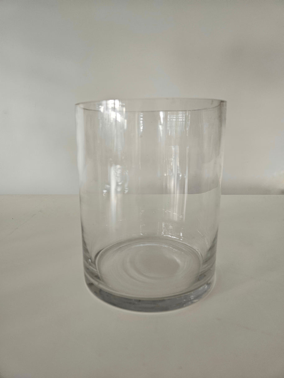 Clear glass vase on a white background