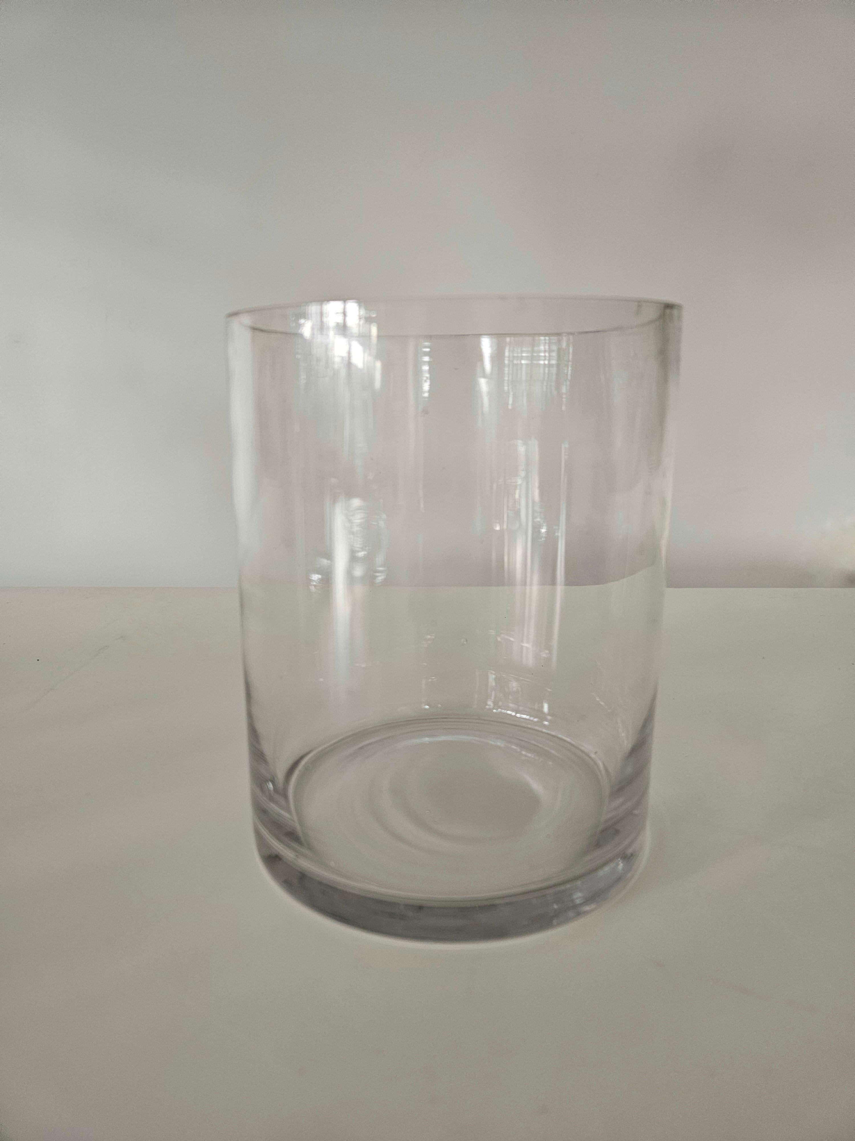 Clear glass vase on a white background