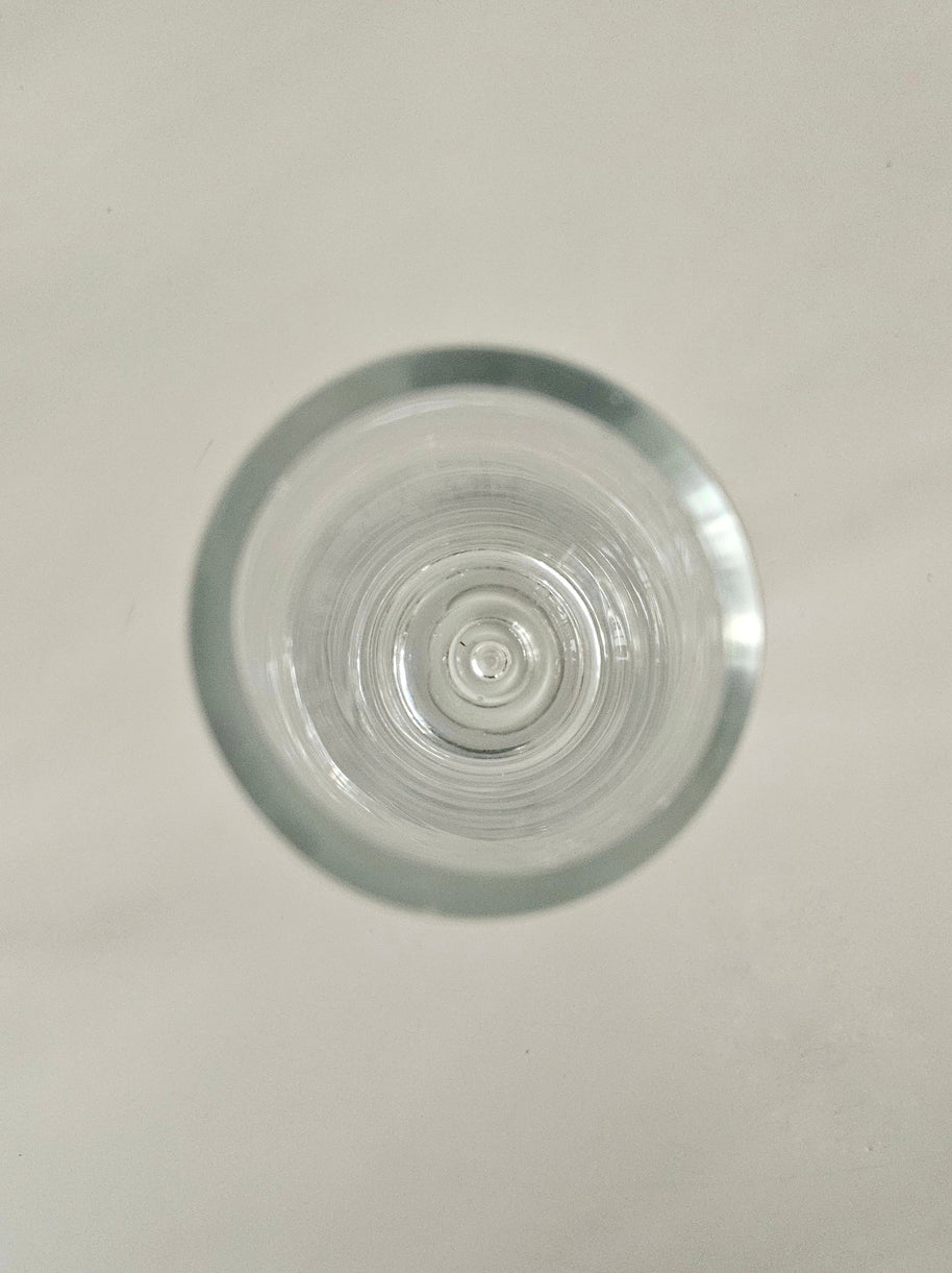 Top down view of a clear glass vase