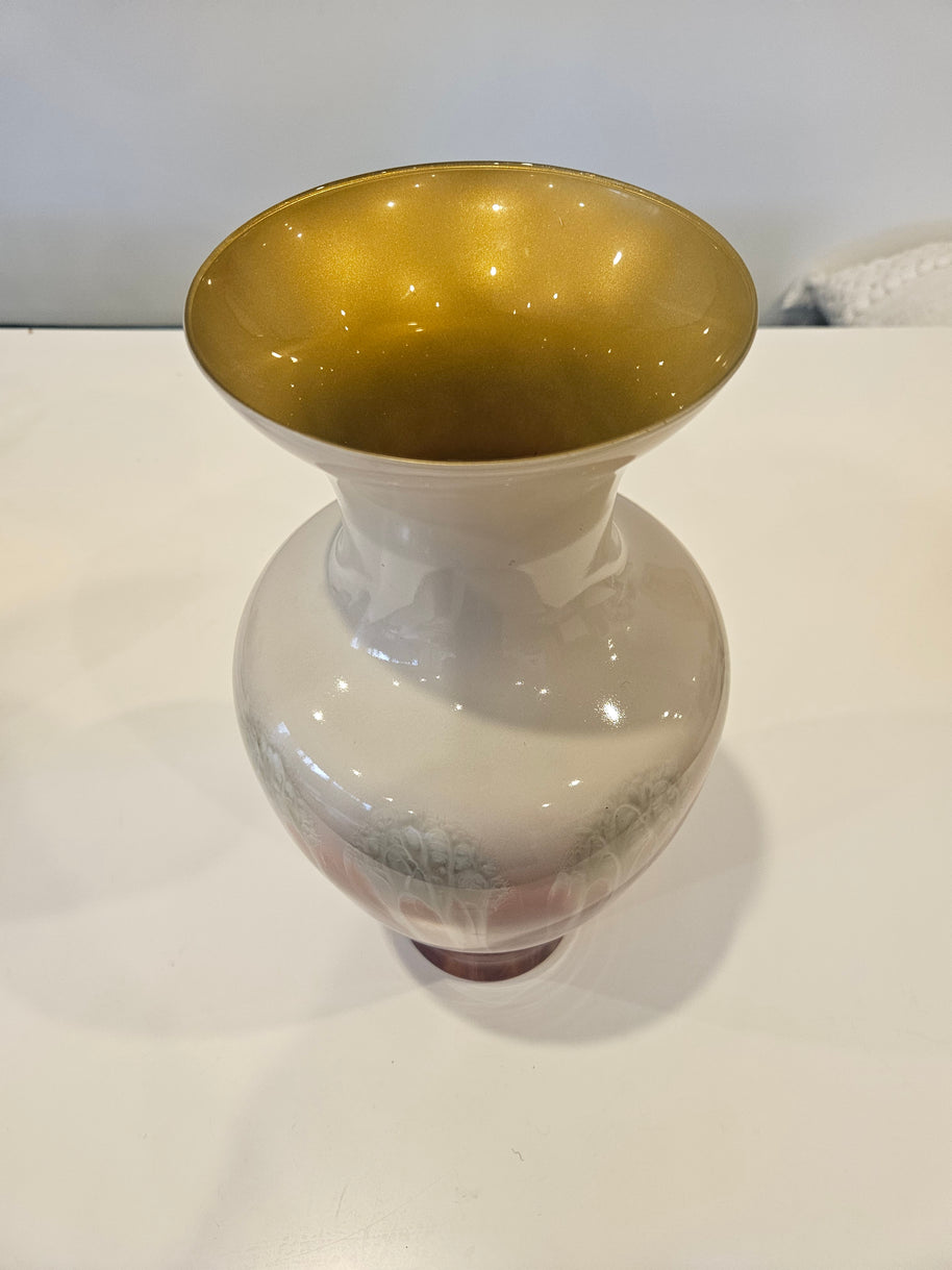 Tall red and white drip art vase arrangement