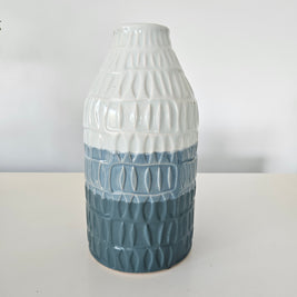 Blue striped ceramic vase arrangement