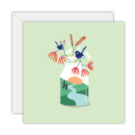 Greeting Card - Floral with Blue Wren