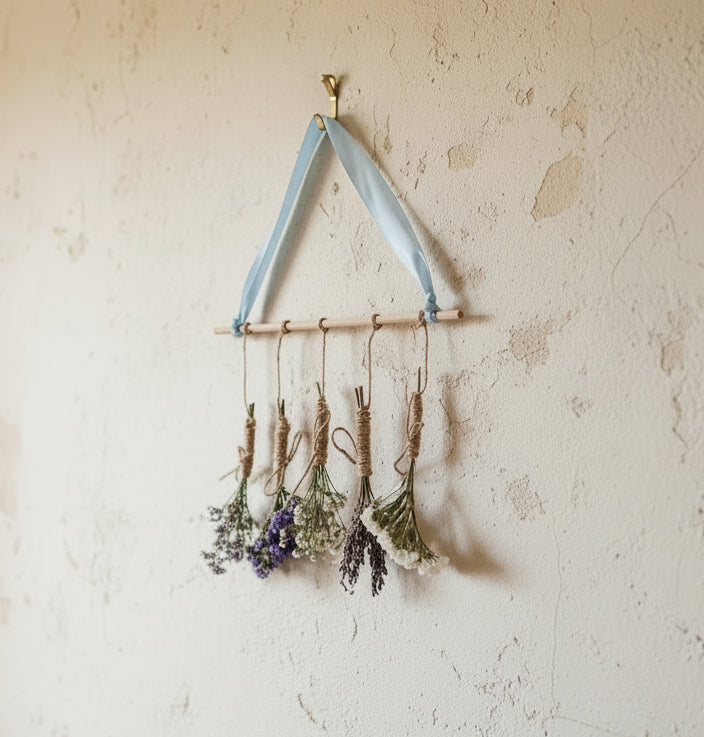 Dried flowers hanging on a wall