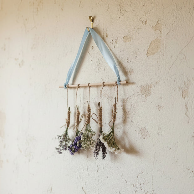 Dried flowers hanging on a wall