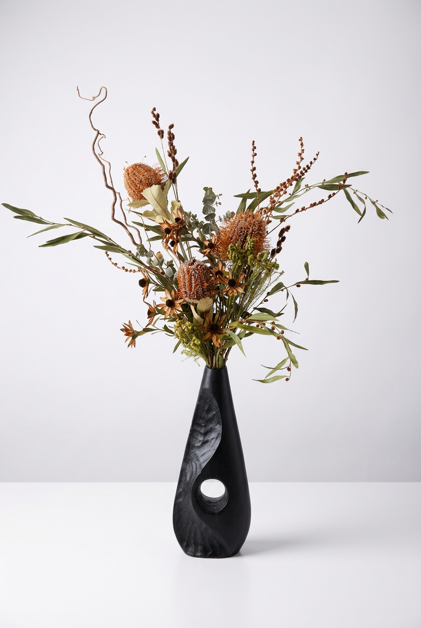 Black industrial chic vase arrangement