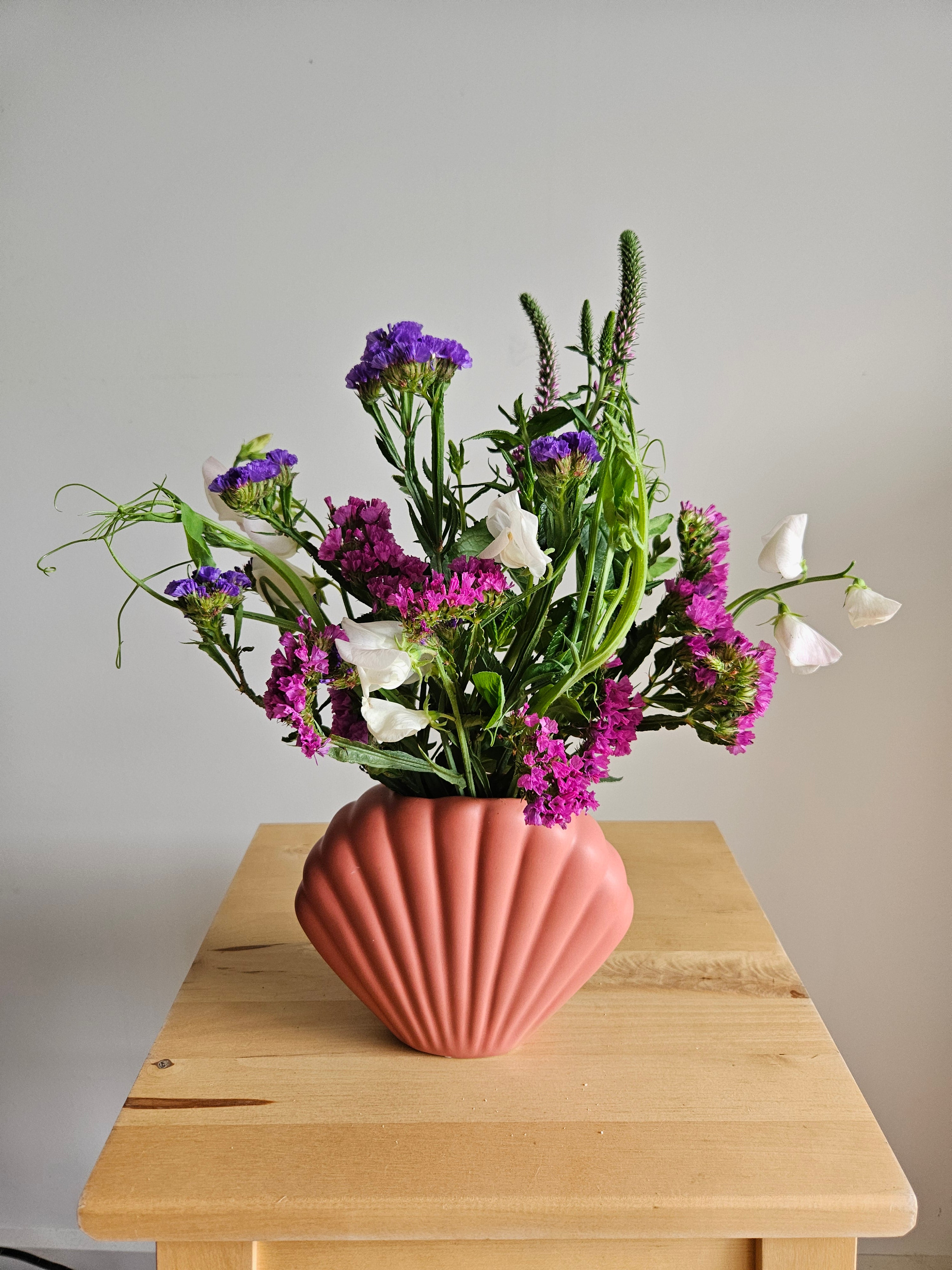 Peachy nude shell vase arrangement