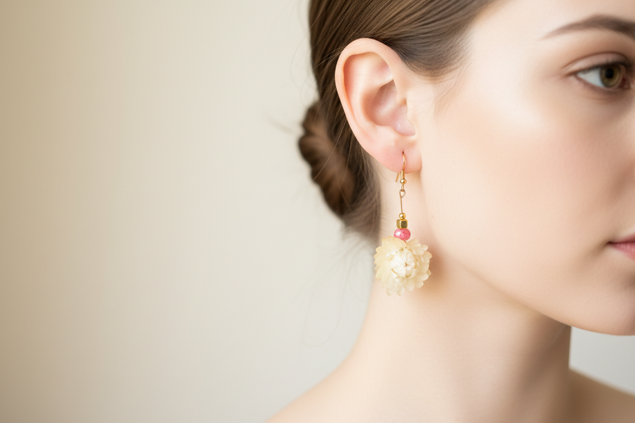 White Strawflower Earrings - large