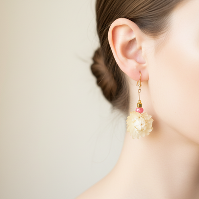 White Strawflower Earrings - large