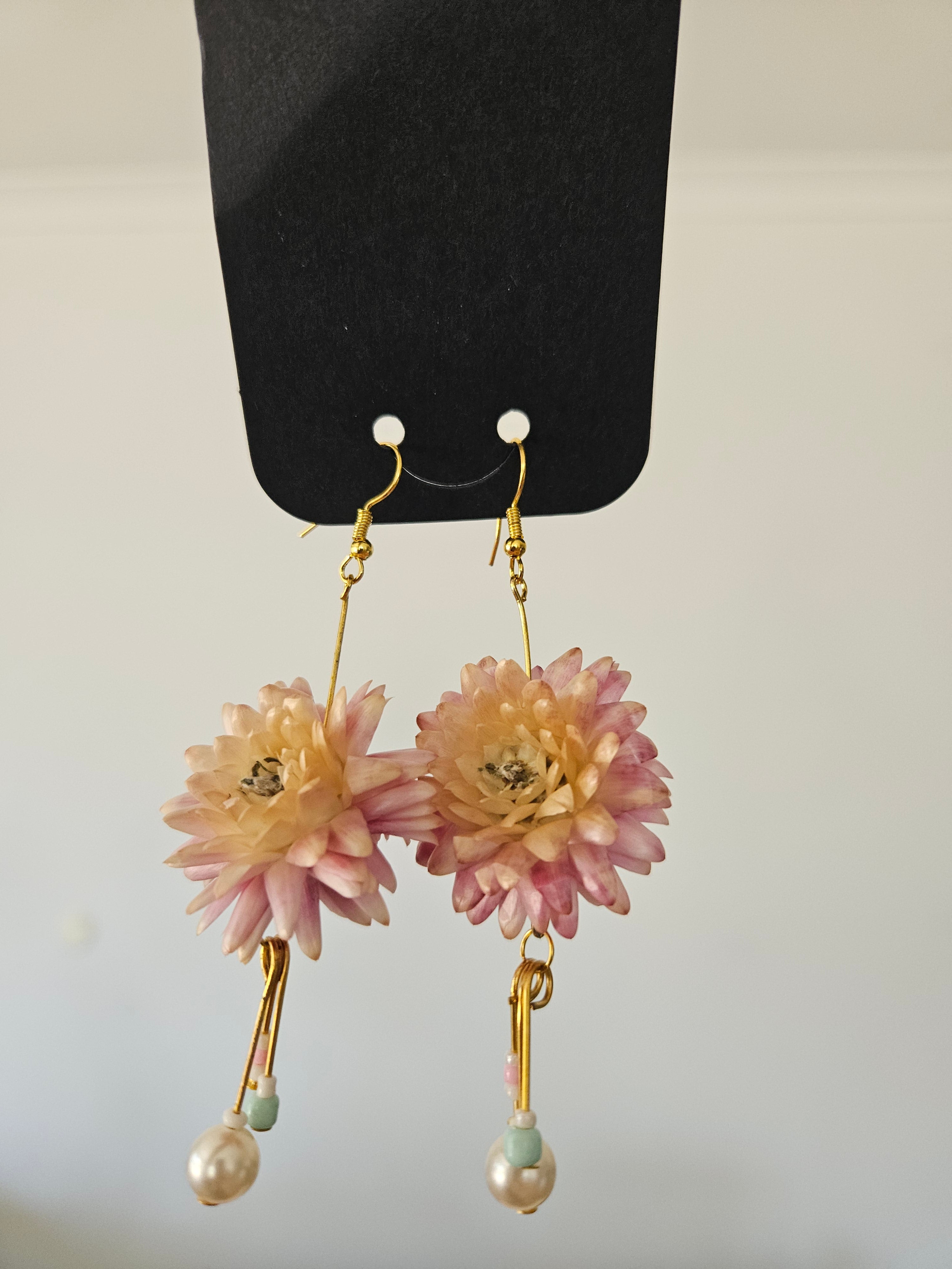 Pink Strawflower Earrings - large