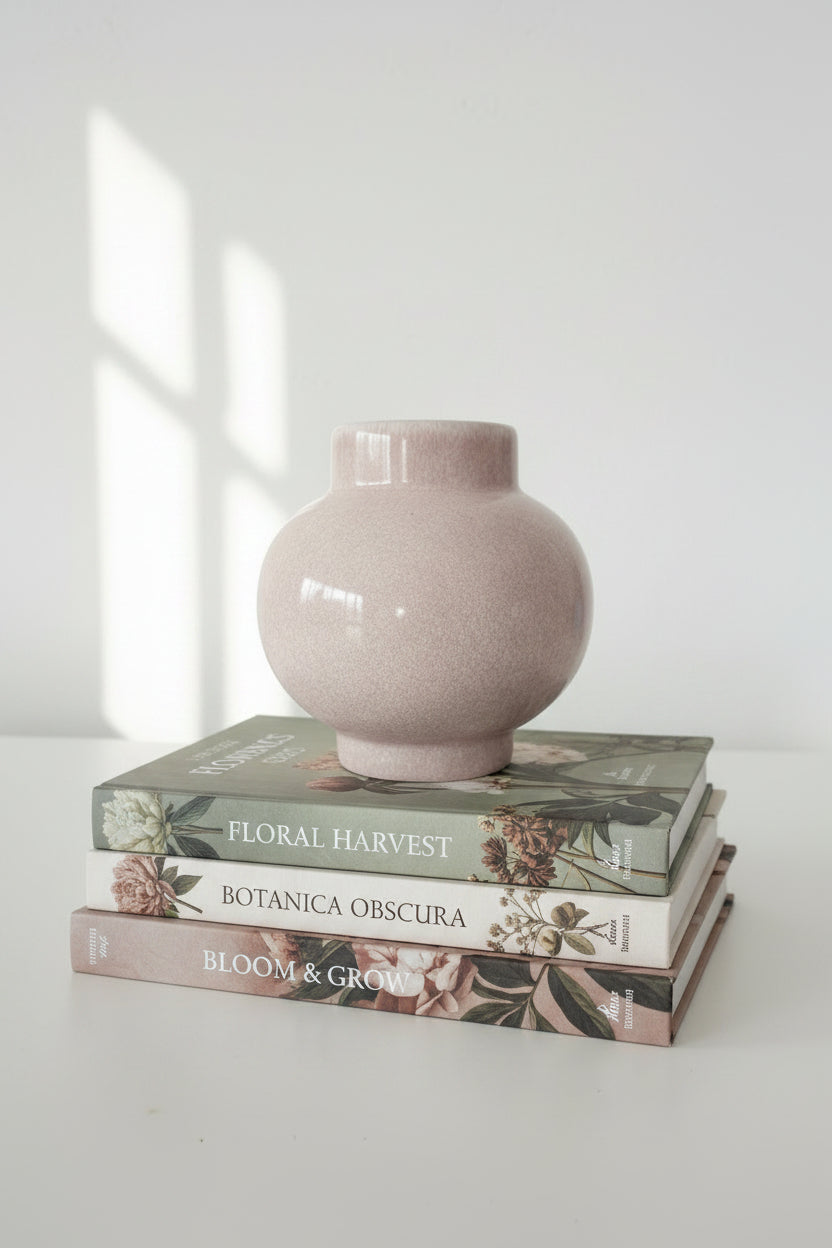 Pink ceramic vase on a white background